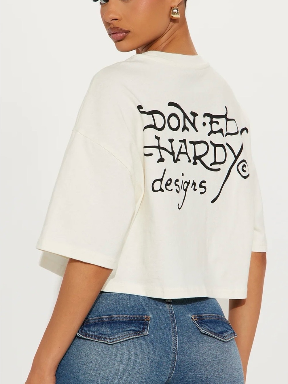 Ed Hardy Black Tattoo-Print Joggers with White Cropped Logo Tee - Picture 4 of 10